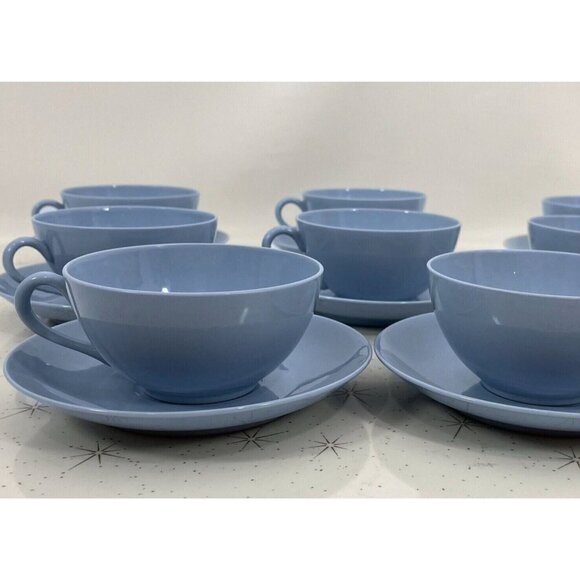 Vintage Swiss Langenthal cups & saucers, Robin egg blue porcelain, coffee for 2 - Picture 1 of 10